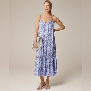 J. Crew Tiered tie waist dress dusty periwinkle block print Purple Size Medium